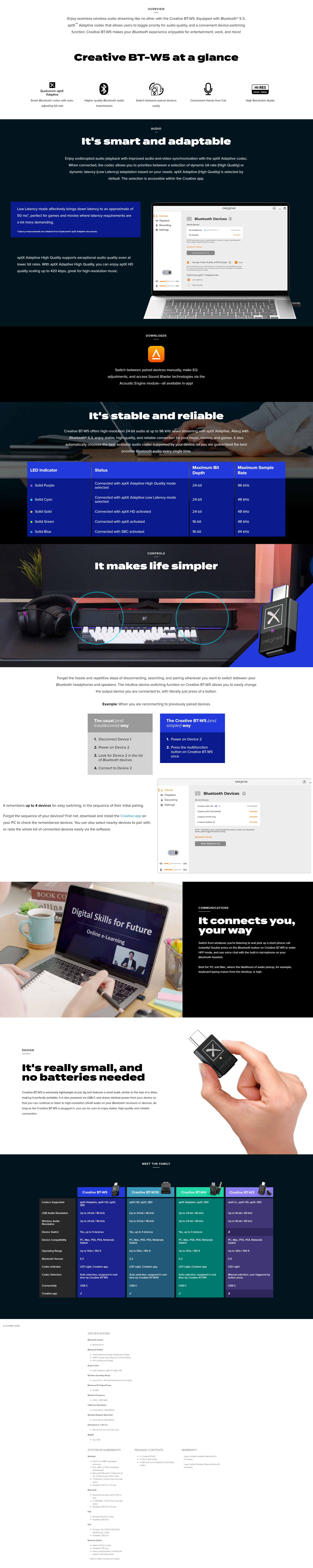 A large marketing image providing additional information about the product Creative BT-W5 USB Bluetooth Transmitter - Additional alt info not provided